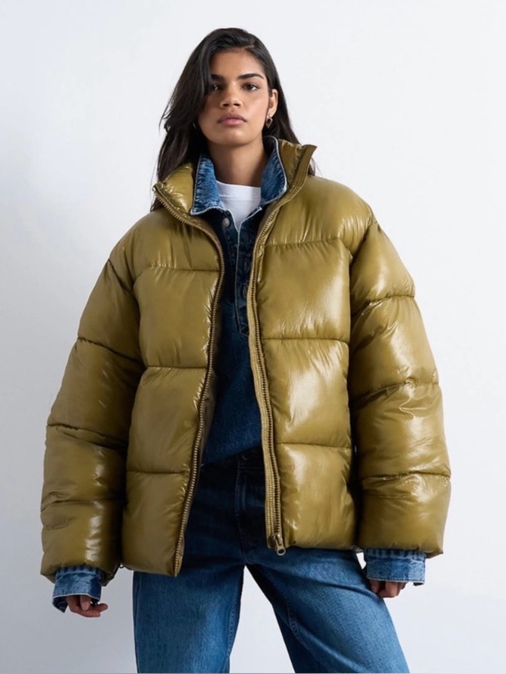 Topshop High Shine Puffer Coat